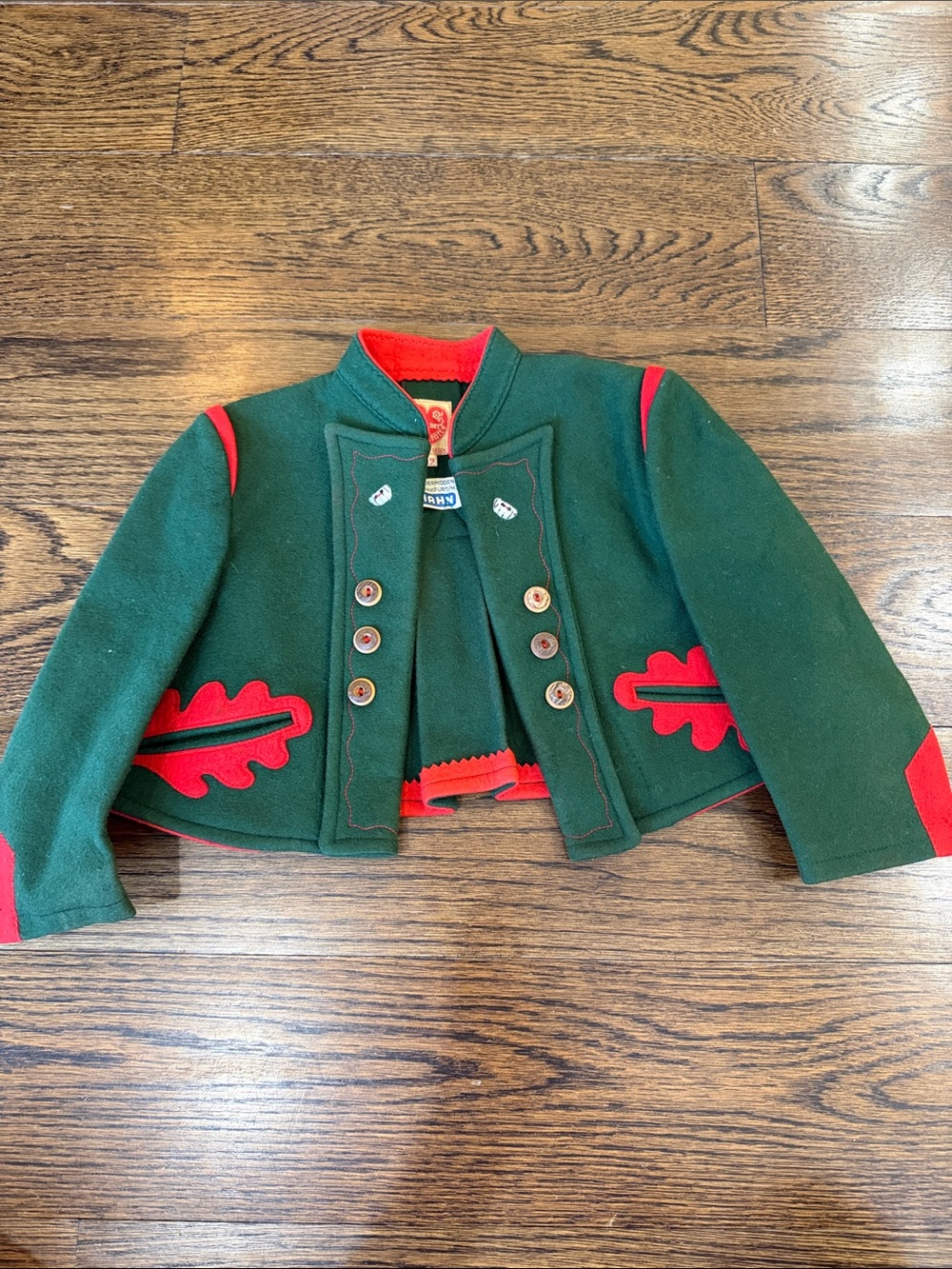 Authentic Austrian Kids Green and Red Wool Cropped Jacket